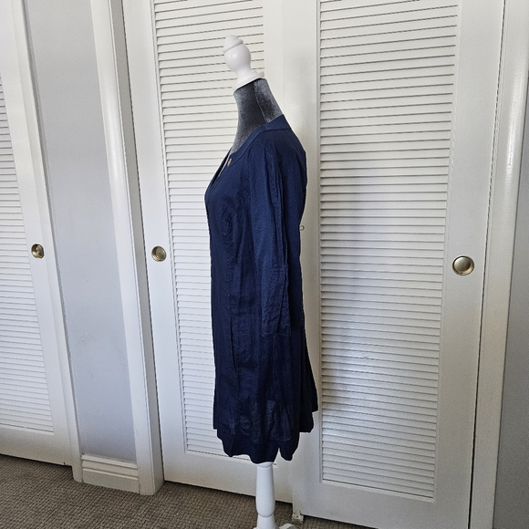 Jets Australia Blue Cotton Dress Beach Cover Up 3/4 Sleeves V Neck, Gold Rings - Picture 3 of 5